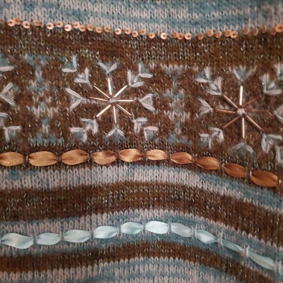 Talbots Lambswool Fair Isle Snowflake Embellished Full Zip Cardigan Size S - Picture 4 of 6